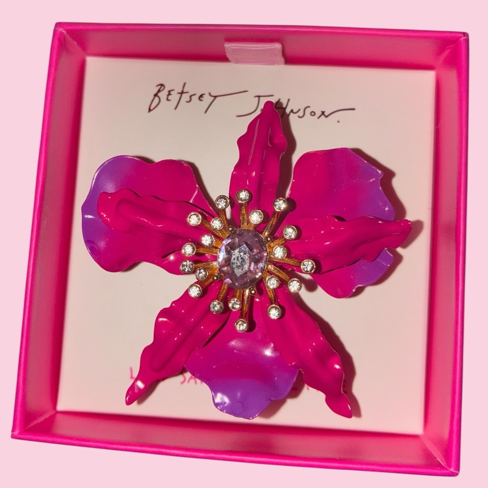 BETSEY JOHNSON Vibrant Pink & Purple Ombré Delicate Rare Orchid Ring NEW NWT